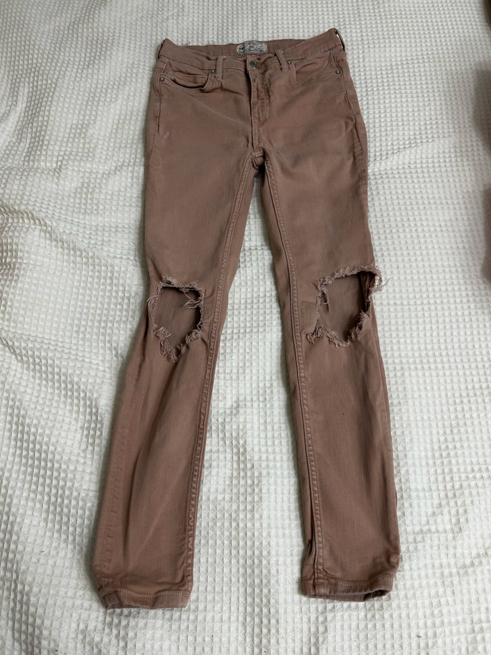 Free People Skinny Ripped Jeans in Taupe Brown